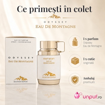 Parfum Arăbesc Armaf Odyssey Eau De Montagne 100 ml, Apă de Parfum Unisex Damă și Bărbat, Aromă Aromatic Orientală cu Acorduri Calde, Migdale, Vanilie, Santal, Mosc și Flori Albe - Img 4