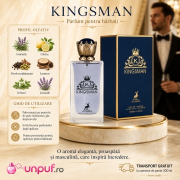 Parfum Arăbesc Bărbat Kingsman Maison Alhambra 100 ml, Apă de Parfum, Inspirat de K Dolce & Gabbana, Aromă Lemnos Aromatică cu Boabe de Ienupăr, Citrice, Lămâie, Portocală, Lavandă, Salvie, Piper, Mușcată, Cedru, Paciuli și Vetiver - Img 9