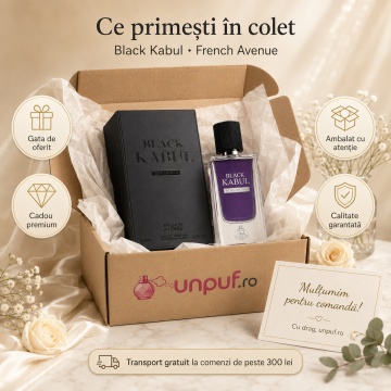 Parfum Arăbesc Black Kabul French Avenue 60 ml, Apă de Parfum pentru Bărbați, Inspirat Black Afgano Nasomatto, Aromă Aromatic Orientală cu Citrice, Condimente, Note Proaspete, Flori Albe, Lavandă, Note Calde, Lemn de Cedru, Ambră și Mosc - Img 4