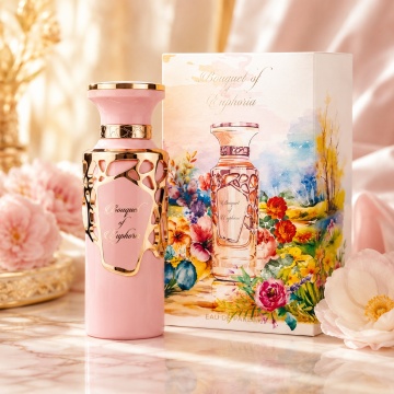 Parfum Arăbesc Bouquet of Euphoria Fragrance World 100 ml, Apă de Parfum Damă, Aromă Florală Dulce cu Heliotrop, Fructe Confiate, Gardenie, Iasomie, Lemn de Santal, Caramel, Mosc și Vanilie