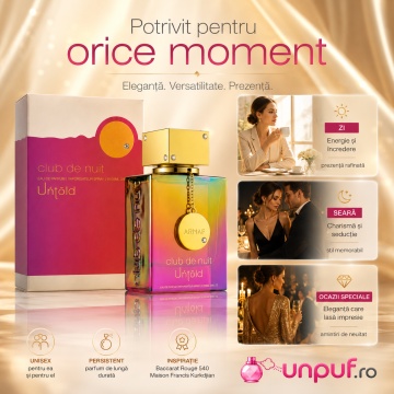 Parfum Arăbesc Club De Nuit Untold Armaf 105 ml, Apă de Parfum Unisex Damă și Bărbat, Aromă Oriental Florală, Lemnoasă, Ambrată și Sofisticată, Inspirată de Baccarat Rouge 540 - Img 6