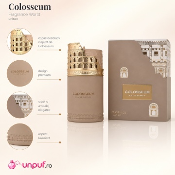 Parfum Arăbesc Colosseum Fragrance World 100 ml, Apă de Parfum Unisex, Damă și Bărbat, Aromă Lemnos Aromatică Puternică cu Grapefruit, Bergamotă, Piper, Paciuli, Lavandă, Salvie, Ambră, Cedru, Mosc și Vetiver - Img 9