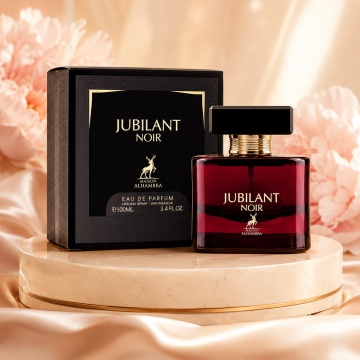 Parfum Arăbesc Damă Jubilant Noir Maison Alhambra 100 ml, Apă de Parfum, Inspirat de Crystal Noir Versace, Aromă Floral Ambrată și Oriental Florală cu Cardamom, Ghimbir, Piper Roz, Bujor, Floare de Portocal, Gardenie, Nucă de Cocos, Lemn de Santal, Mosc ș