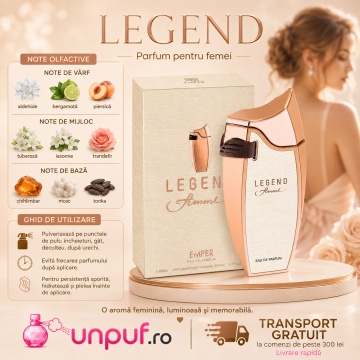 Parfum Arăbesc Emper Legend Femme 80 ml, Apă de Parfum Unisex, Damă și Bărbat, Inspirat Legend Pour Femme, Aromă Floral Fructată Feminină cu Fructe Roșii, Bergamotă, Piersică, Flori Albe, Iasomie, Trandafir, Lemn de Cedru, Mosc și Vanilie - Img 9
