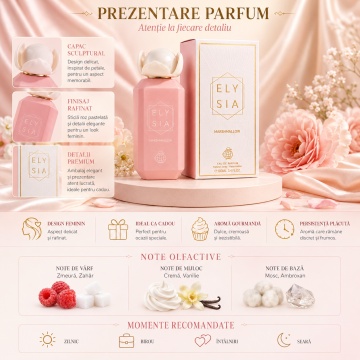 Parfum Arăbesc Fragrance World Elysia Marshmallow 100 ml, Apă de Parfum Damă, Aromă Gurmand Dulce cu Caramel, Fructe Dulci, Zahăr, Praline, Flori Albe, Note Cremoase, Tonka, Ambră, Mosc și Vanilie - Img 3
