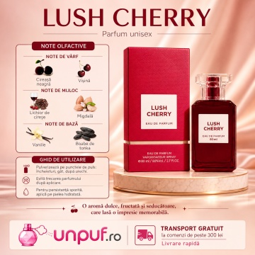Parfum Arăbesc Fragrance World Lush Cherry 100 ml, Apă de Parfum Unisex, Damă și Bărbat, Aromă Fructat Gurmandă cu Cireșe, Fructe Roșii, Migdale Amare, Lichior de Cireșe, Iasomie, Trandafir, Tonka, Mosc și Vanilie - Img 9