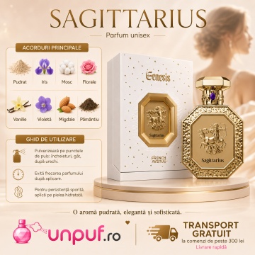 Parfum Arăbesc Genesis Sagittarius French Avenue 90 ml, Apă de Parfum Unisex, Damă și Bărbat, Inspirat Comete Chanel, Aromă Aromatic Orientală Pudrat Florală cu Iris, Mosc, Vanilie, Violetă, Migdale, Acorduri Pământii, Citrice, Condimente, Flori Albe, Lav - Img 9