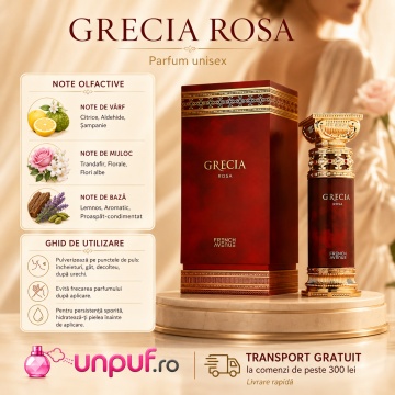 Parfum Arăbesc Grecia Rosa French Avenue 100 ml, Apă de Parfum Unisex, Damă și Bărbat, Inspirat Dom Rosa, Aromă Floral Fructată cu Grapefruit, Șampanie, Pară, Trandafir, Bujor, Iasomie, Olibanum, Cedru, Vetiver, Oud, Ambră și Mosc - Img 9
