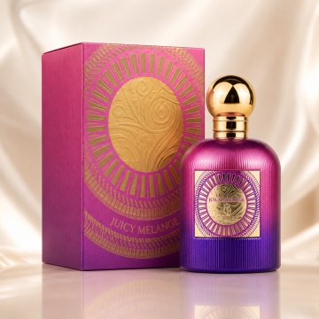 Parfum Arăbesc Juicy Melange Emir 100 ml, Apă de Parfum Damă, Aromă Fructat Dulce Proaspătă, Fructe Tropicale, Bergamotă, Piersică, Fructe Roșii, Flori Albe, Mosc și Vanilie, Inspirată de Eden Sparkling Lichee