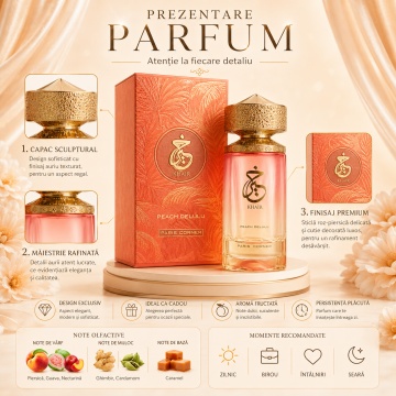 Parfum Arăbesc Khair Peach Delulu Paris Corner 100 ml, Apă de Parfum Unisex Damă și Bărbat, Aromă Fructat Gurmandă, Dulce, Luminoasă și Irezistibilă, cu Fructe Tropicale, Citrice, Piersică, Caramel, Flori Albe, Mosc și Vanilie, Inspirată de Peach's Reveng - Img 3
