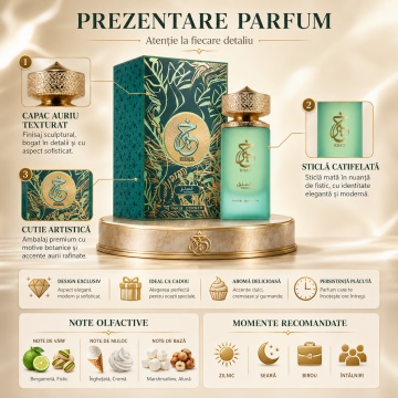 Parfum Arăbesc Khair Pistachio Paris Corner 100 ml, Apă de Parfum Unisex Damă și Bărbat, Aromă Gurmandă, Dulce, Cremoasă și Memorabilă, cu Fistic, Înghețată, Bergamotă, Alune, Rom, Cardamom, Frișcă, Bezea, Tonka, Cacao, Cedru și Lemn de Santal, Inspirată - Img 3
