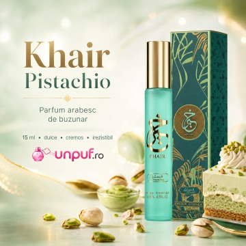 Parfum Arăbesc Khair Pistachio Paris Corner 15 ml, Apă de Parfum Unisex Damă și Bărbat, Aromă Gurmandă cu Nuci, Fistic, Bergamotă, Cardamom, Praline, Cremă, Flori Albe, Tonka, Mosc și Vanilie, Inspirată de Yum Pistachio Gelatto Kayali - Img 3