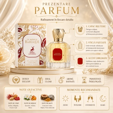 Parfum Arăbesc La Baroque Rouge Maison Alhambra EDP 100 ml Unisex, Inspirat Baccarat Rouge 540, Aromă Oriental Florală cu Șofran, Iasomie, Amberwood, Ambergris, Rășină de Brad și Cedru - Img 3