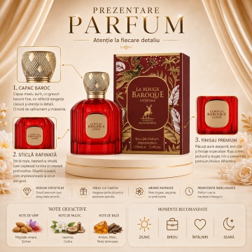 Parfum Arăbesc La Rouge Baroque Extreme Maison Alhambra EDP 100 ml Unisex, Inspirat Baccarat Rouge 540 Extrait, Aromă Oriental Florală cu Șofran, Migdală Amară, Iasomie, Cedru, Ambergris, Mosc și Ambră - Img 3