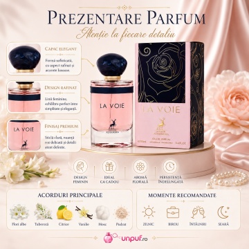 Parfum Arăbesc La Voie Maison Alhambra EDP 100 ml Femei, Inspirat My Way Giorgio Armani, Aromă Florală cu Bergamotă, Floare de Portocal, Iasomie, Tuberoză, Cedru, Mosc și Vanilie - Img 3