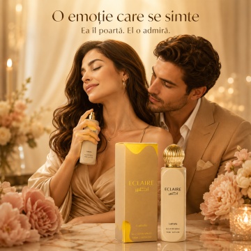 Parfum Arăbesc Lattafa Eclaire All Over Spray 150 ml, Spray de Păr și Corp Damă, Aromă Dulce cu Caramel, Vanilie și Mosc - Img 5
