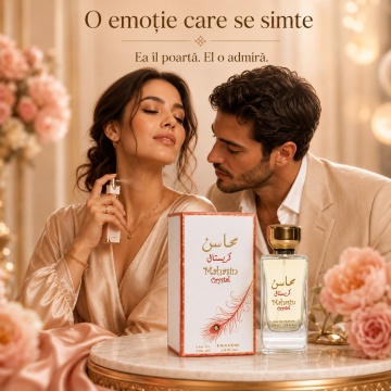 Parfum Arăbesc Lattafa Mahasin Crystal 100 ml, Apă de Parfum Unisex, Damă și Bărbat, Aromă Fructat Florală cu Măr, Coacăze Negre, Frezie, Tangerină, Iasomie și Bergamotă - Img 5
