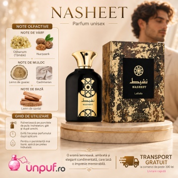 Parfum Arăbesc Lattafa Nasheet 100 ml, Apă de Parfum Unisex, Aromă Fresh Lemnoasă cu Tămâie, Nucșoară, Cașmeran și Santal - Img 9