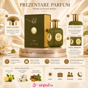 Parfum Arăbesc Lattafa Pride Awaan Gold EDP 100 ml Unisex, Inspirat Coco Mademoiselle, Aromă Citric Florală cu Bergamotă, Portocală, Floare de Portocal, Iasomie, Patchouli, Lemn de Santal și Mosc - Img 3