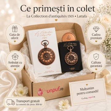 Parfum Arăbesc Lattafa Pride La Collection D’Antiquites 1505 Watch 100 ml, Apă de Parfum Unisex, Aromă Lemnos Condimentată cu Șofran, Osmanthus și Guaiac - Img 4