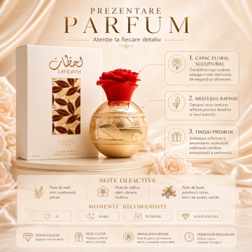 Parfum Arăbesc Lattafa Pride Lahdath EDP 80 ml Unisex, Inspirat Roses Vanille, Aromă Floral Gurmandă cu Trandafir, Vanilie, Mosc, Caramel, Lămâie și Lemn de Cedru - Img 3
