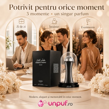 Parfum Arăbesc Lattafa Pride Winners Trophy Silver EDP 100 ml Unisex, Inspirat Born In Roma Intense, Aromă Florală cu Mandarină, Tămâie, Lemn de Cedru, Vetiver, Lavandă și Vanilie - Img 6