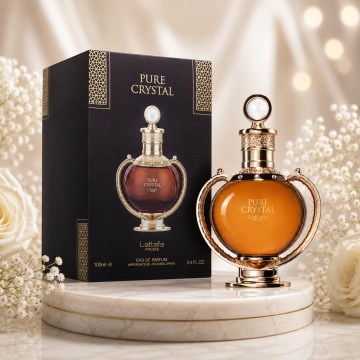 Parfum Arăbesc Lattafa Pure Crystal 100 ml, Apă de Parfum Unisex, Aromă Caldă Lemnoasă cu Grapefruit, Fructe de Pădure, Lichior, Ghimbir, Ambră și Vanilie