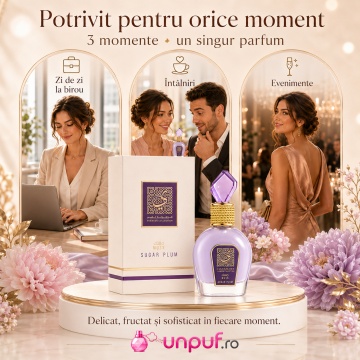 Parfum Arăbesc Lattafa Thameen Sugar Plum EDP 100 ml Unisex, Inspirat Delina, Aromă Mosc Fructată cu Prune, Iasomie, Ambră, Mosc, Fructe Proaspete și Note Florale - Img 6