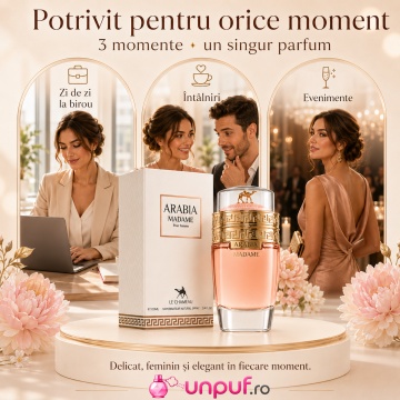 Parfum Arăbesc Le Chameau Arabia Madame EDP 100 ml Damă, Inspirat Coco Mademoiselle, Aromă Oriental Ambrată cu Citrice, Șofran, Flori Albe, Ambră, Mosc, Vanilie și Lemn de Cedru - Img 6