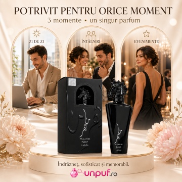 Parfum Arăbesc Maahir Black Edition Lattafa EDP 100 ml Bărbat, Inspirat Terroni / Interlude Black Iris, Aromă Oriental Lemnoasă cu Bergamotă, Rozmarin, Smirnă, Violetă, Tămâie, Ambră, Oud, Piele, Fum și Paciuli - Img 6