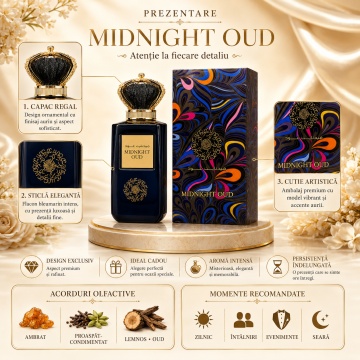Parfum Arăbesc Midnight Oud Ard Al Zaafaran 100 ml, Apă de Parfum Bărbați, Inspirat Interlude For Men Amouage, Aromă Oriental Condimentată cu Bergamotă, Oregano, Pimento, Vanilie, Tămâie, Opoponax, Ambră, Labdanum, Oud, Pielărie, Santal și Paciuli - Img 3