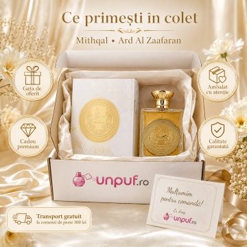 Parfum Arăbesc Mithqal Ard Al Zaafaran 100 ml, Apă de Parfum Unisex Damă și Bărbat, Aromă Oriental Arăbească Inspirată de Acqua di Gioia - Img 4