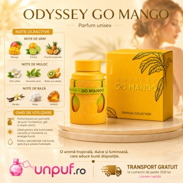 Parfum Arăbesc Odyssey Go Mango Men Armaf 100 ml, Apă de Parfum Unisex, Damă și Bărbat, Aromă Fructat Florală Tropicală, Inspirat God Of Fire - Img 9
