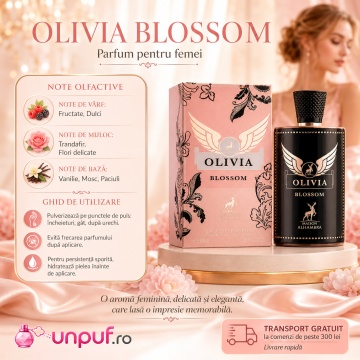 Parfum Arăbesc Olivia Blossom Maison Alhambra EDP 80 ml Damă, Inspirat Olympea Blossom, Aromă Chypre Fructată cu Piper, Trandafir, Coacăză Neagră, Pară, Cașmiran, Paciuli și Vanilie - Img 9