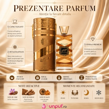 Parfum Arăbesc Oud Mood Elixir Lattafa 100 ml, Apă de Parfum Unisex Damă și Bărbat, Aromă de Pielărie cu Bergamotă, Condimente, Șofran, Cardamom, Mușcată, Paciuli, Oud, Mosc și Pielărie - Img 3