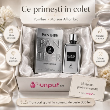 Parfum Arăbesc Panther Pour Homme Maison Alhambra EDP 100 ml Bărbat, Inspirat Phantom Paco Rabanne, Aromă Lemnos Aromatică cu Lămâie, Lavandă, Măr, Note de Fum, Paciuli, Vanilie și Vetiver - Img 4