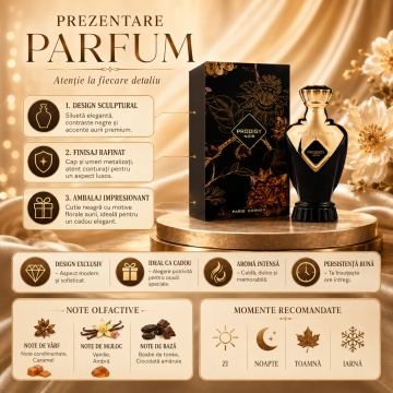Parfum Arăbesc Prodigy Noir Paris Corner 100 ml, Apă de Parfum Bărbat, Aromă Oriental Gurmandă, Caldă, Dulce și Elegantă, Inspirat Minuit Et Demi - Img 3