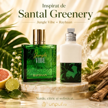 Parfum Arăbesc Rayhaan Jungle Vibe EDP 100 ml Unisex, Inspirat Santal Greenery, Aromă Aromatic Orientală Verde Fresh cu Citrice, Condimente, Note Proaspete, Flori Albe, Lavandă, Note Calde, Lemn de Cedru, Ambră și Mosc - Img 8