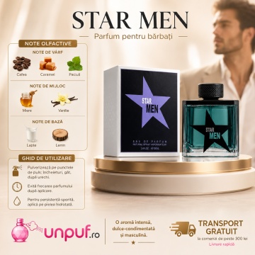 Parfum Arăbesc Star Men Fragrance World 100 ml, Apă de Parfum Bărbați, Aromă Oriental Fougere Dulce Condimentată cu Bergamotă, Mentă, Lavandă, Coriandru, Caramel, Miere, Lapte, Cafea, Vanilie, Tonka, Ambră și Mosc - Img 9