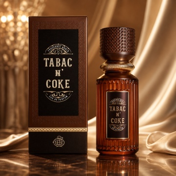 Parfum Arăbesc Tabac N’ Coke Fragrance World 100 ml, Apă de Parfum Bărbat, Aromă Gourmand Tutun Cola cu Cola, Condimente, Lămâie, Caramel, Nucșoară, Scorțișoară, Tutun, Ambră, Mosc și Vanilie