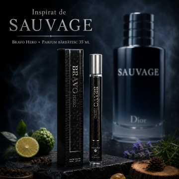 Parfum Bărbați Bravo Hero 35 ml V.V. Love, Apă de Toaletă, Inspirat de Sauvage Dior, Aromă Proaspăt Condimentată cu Bergamotă de Calabria, Piper, Lavandă, Ambroxan, Cedru și Labdanum - Img 6