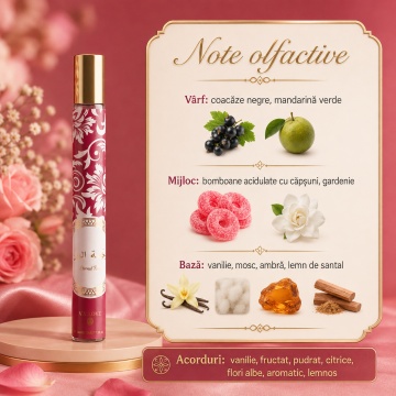 Parfum Damă Arăbesc Eternal Rose 35 ml V.V. Love, Apă de Toaletă, Inspirat de Yara Candy Lattafa, Aromă Dulce Fructată cu Coacăze Negre, Mandarină Verde, Căpșuni, Gardenie, Vanilie și Mosc - Img 7