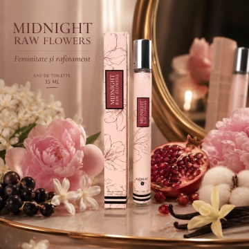Parfum Midnight Raw Flowers 35 ml, Apă de Parfum Damă, Aromă Fructat Florală, Dulce și Moscată, Format Compact, Note de Coacăze Negre, Rodie, Iasomie de Noapte, Bujor, Mosc Alb și Vanilie - Img 6