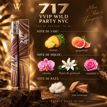 Parfum pentru femei 717 VVIP Wild Party NYC V.V. Love, Apa de Parfum, 35 ml, aroma dulce fructata florala, ananas, grapefruit, orhidee, floare de portocal, trandafir, mosc si note lemnoase - Img 2