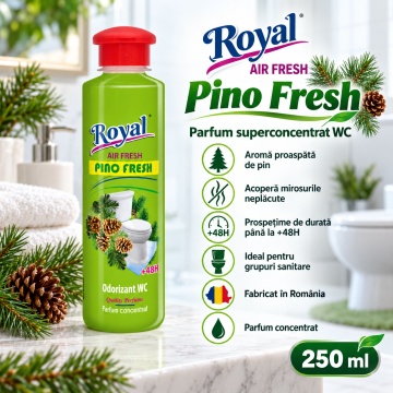 Parfum Superconcentrat WC Royal Air Fresh Pino Fresh, Parfum Ambiental Intens cu Aromă Fresh de Pin, cu Picurător, Fabricat în România, 250 ml