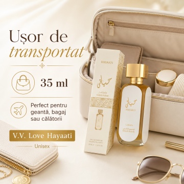Parfum Unisex Arăbesc Hayaati Gold 35 ml V.V. Love, Apă de Parfum, Inspirat de Hayaati Gold Elixir Lattafa, Aromă Elegantă cu Bergamotă, Grapefruit, Coacăze, Piersică, Șofran, Vanilie, Ambră și Mosc - Img 3