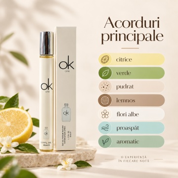 Parfum unisex OK One V.V. Love, Apa de Parfum, 35 ml, aroma citrica verde lemnoasa, lamaie, bergamota, mandarina, ananas, ceai verde, cedru, mosc si ambra - Img 2