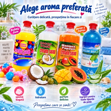 Săpun Lichid Cremos Cloret Cocos Fresh, Rezervă pentru Mâini, cu Ulei de Măsline, Curățare Delicată și Parfum de Cocos, pentru Reumplere Recipiente, 1 L - Img 6