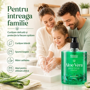 Săpun lichid Klintensiv, parfum Aloe Vera, spumă fină, efect emolient și protectiv, peste 94% ingrediente biodegradabile, pentru mâini și tegumente, 500 ml, 4x Stickere - Img 3