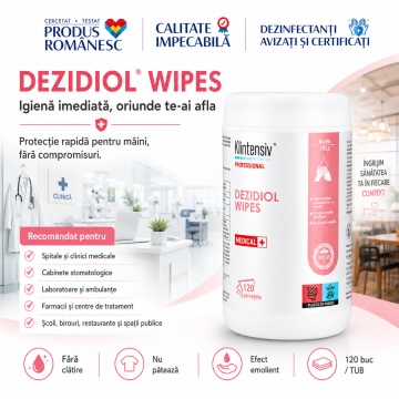 Servețele dezinfectante mâini Dezidiol Wipes Klintensiv Professional, cu 36% etanol, 24% izopropanol și 0,5% clorhexidină, bactericide, levuricide, virucide și micobactericide, fără clătire, tub 120 buc, 4x Stickere - Img 3